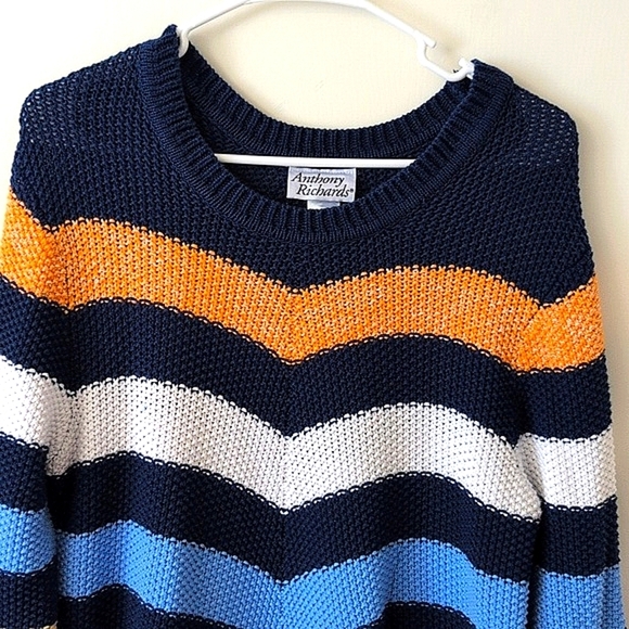 Vintage Womens Large Striped Long Sleeve Sweater Cotton Classic Coastal Beach - Picture 3 of 7